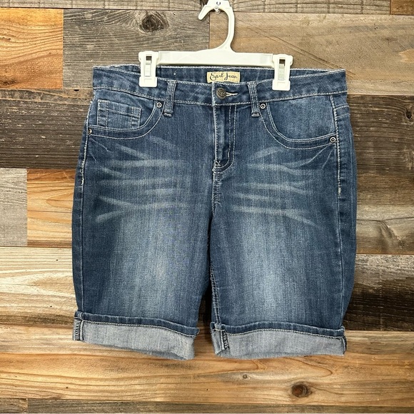 Earl Jean Denim Shorts Womens 8 Blue Medium Wash Cuffed Stretch Cowgirl Western - Picture 1 of 12
